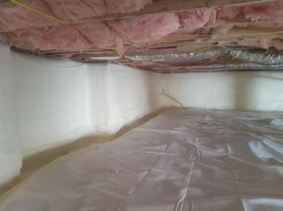 Crawl space encapsulation with closed-cell spray foam for Roof Leak Repair in Posen